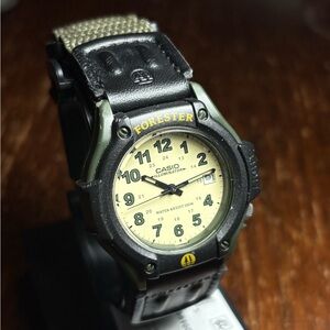 Casio Forester Beige Dial Watch with Green and Black Case